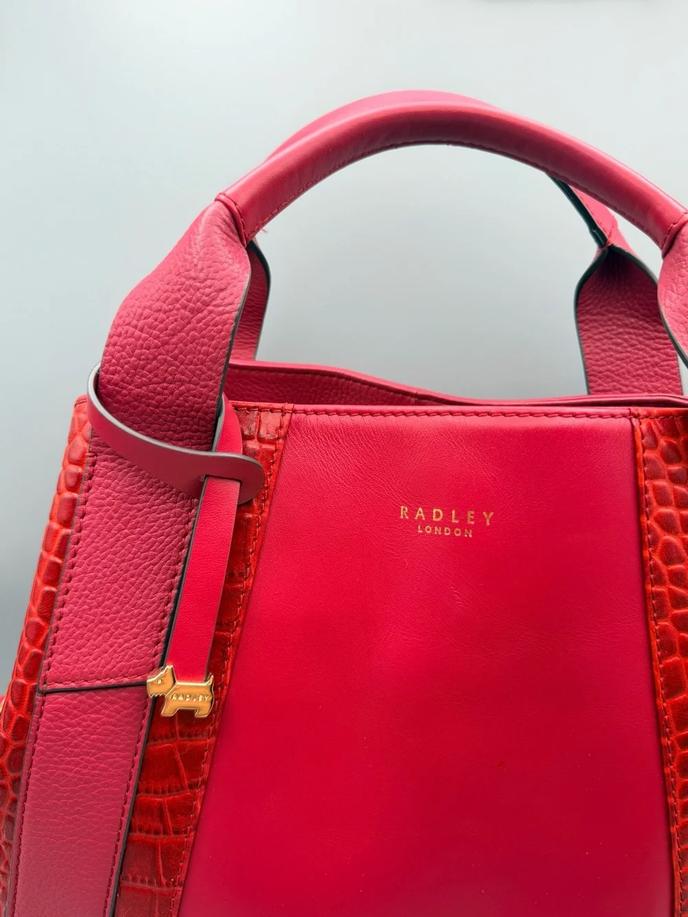 Red Leather Radley London Baylis Road Zip Around Grab Handbag Crossbody EUC